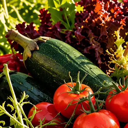 Calabacines y tomates de la huerta del restaurante